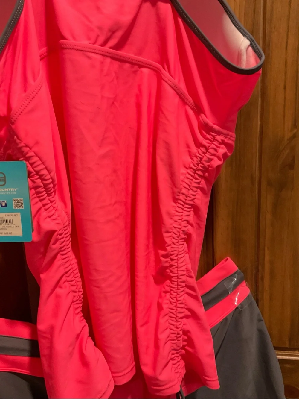 Free Country Coral Pink and Gray One-Piece Tankini with Attached Shorts